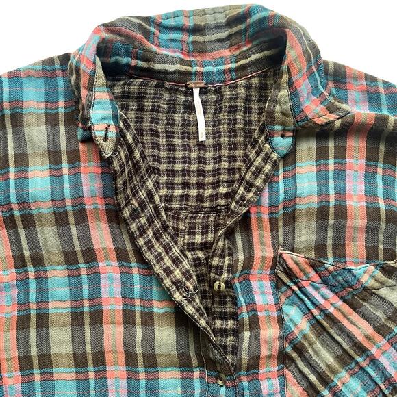 Free People One Of The Guys Plaid Flannel Tunic Shirt,Small,Oversized,Retail$128 - Picture 3 of 10